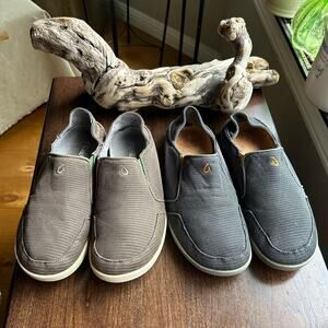 2 OluKai Nohea Mesh slip-on shoes 8.5 mesh Drop-In Heel gray brown well worn